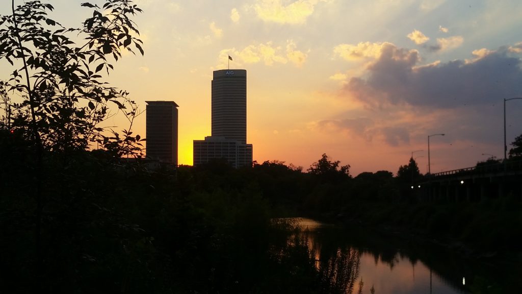Sunset at Buffalo Bayou Park in Houston, TX