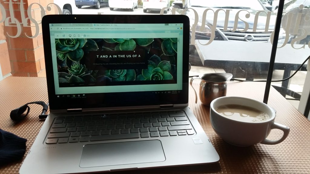 Blogging at a coffee shop near our airbnb in Houston, TX