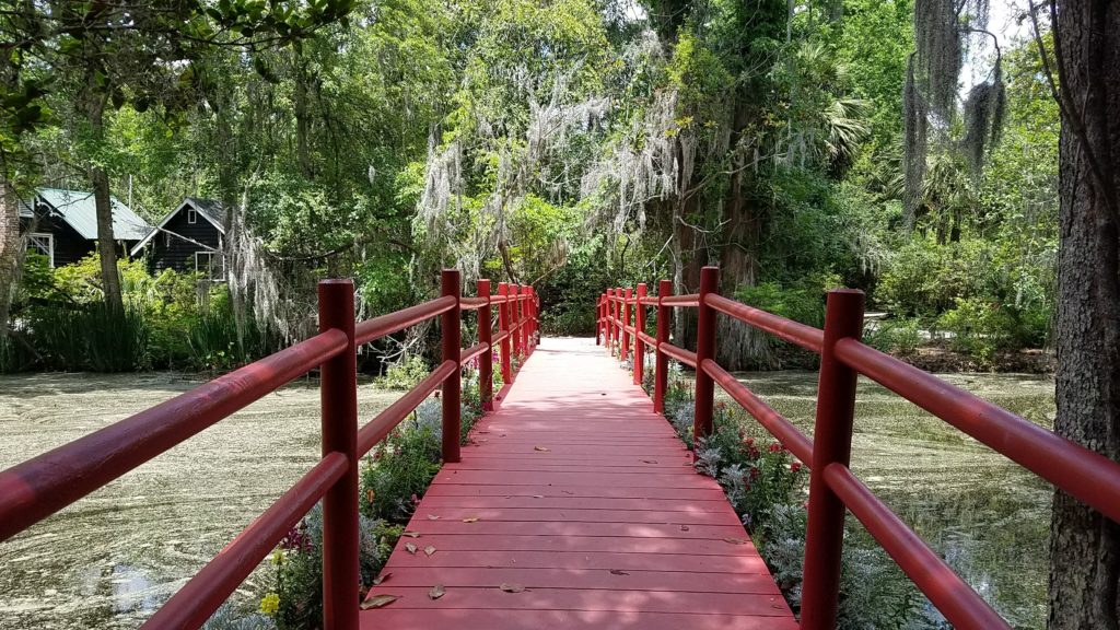 Red bridge at Magnolia Gardens