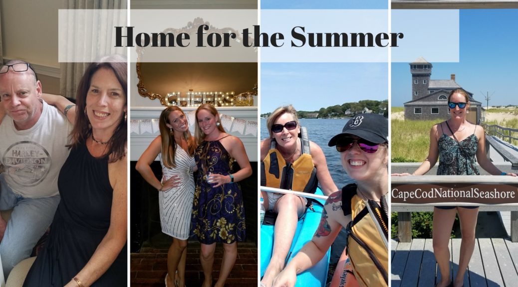 Blog banner for home for the summer with various family and friend photos