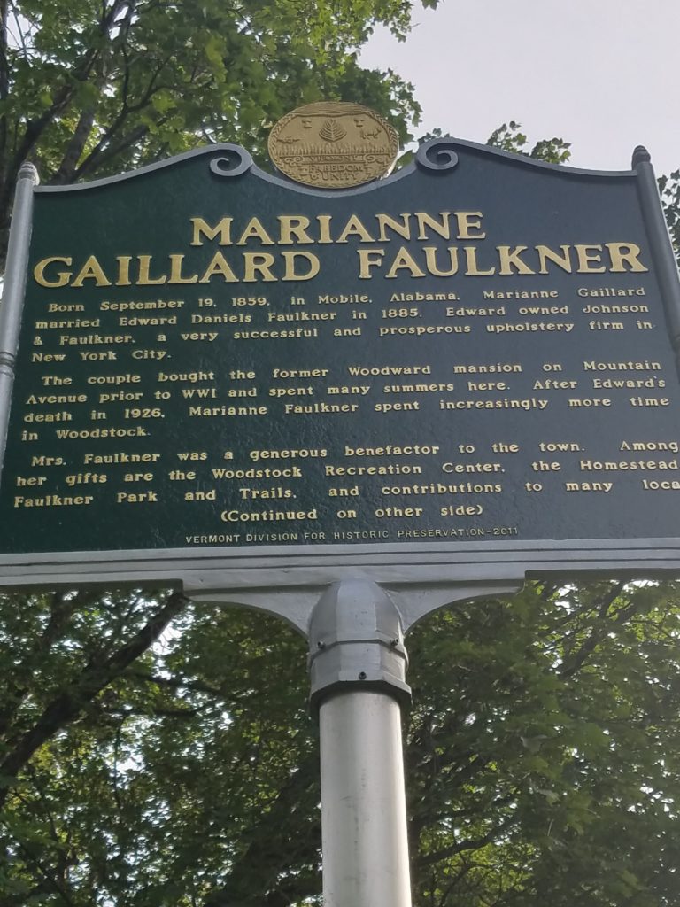 Park description about Marianne Gaillard Faulkner on a summer trip to Woodstock Vermont
